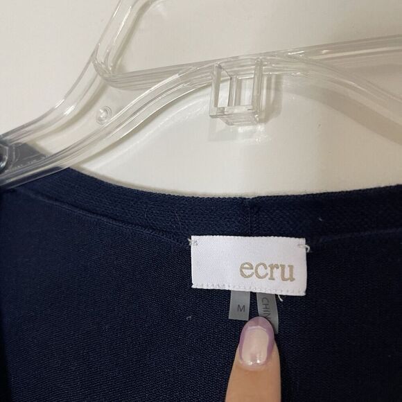 ecru Navy knit vneck silk floral detail back lightweight sweater top size medium - Picture 2 of 5